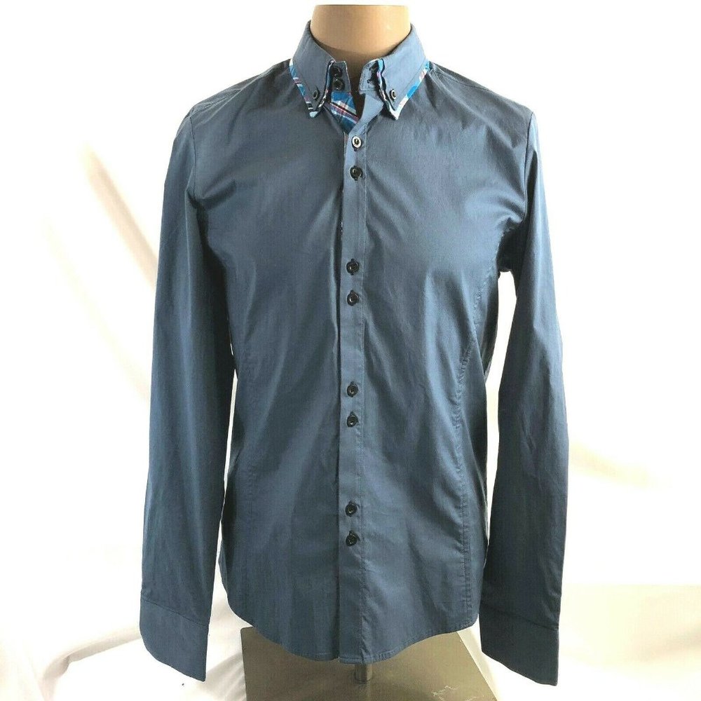 Tomsware Men's Button Front Shirt Small Blue Small